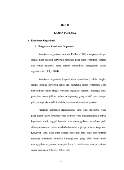 BAB II KAJIAN PUSTAKA. 1. Pengertian Komitmen Organisasi. Sejauh Mana ...