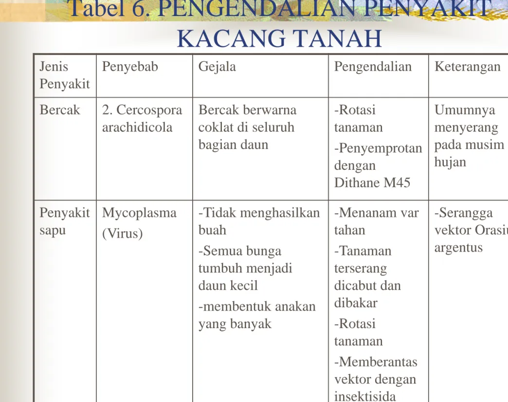 Tabel 6. PENGENDALIAN PENYAKIT  KACANG TANAH 