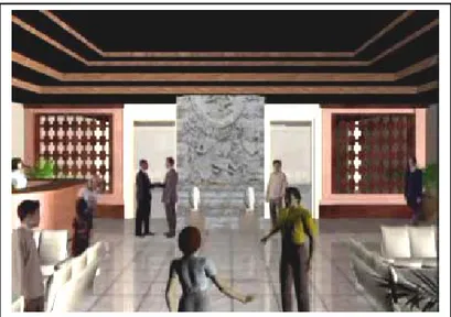 Gambar 7.8 Simulasi Awal Desain Interior Lobby Puspem Badung  Hasil Integrasi Teknologi dengan Bidang Seni Rupa dan Desain,  