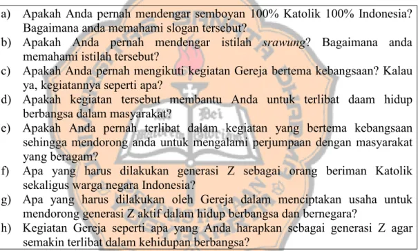 Tabel 4. Pedoman Wawancara Orang Muda Katolik Generasi Z