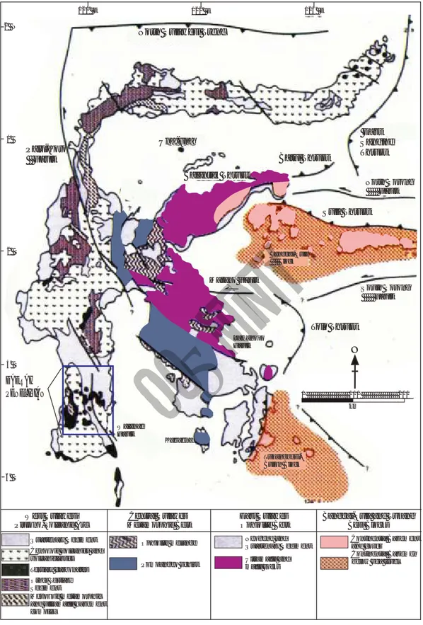 Gambar 1 : Pembagian Propinsi geologi Sulawesi (Moss dan Wilson, 1998)  Tolo Thrust Sula ThrustBatui ThrustUna-unaPalu-Koro   Fault