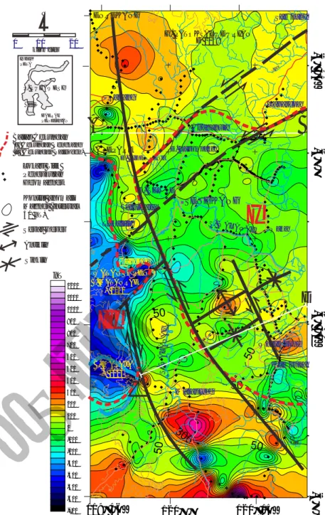 Gambar 4. Peta struktur geologi dan batas cekungan berdasarkan data  geomagnet