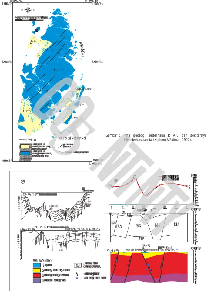 Gambar  6. Peta  geologi  sederhana  P.  Aru  dan  sekitarnya  (disederhanakan dari Hartono &amp; Ratman, 1992).