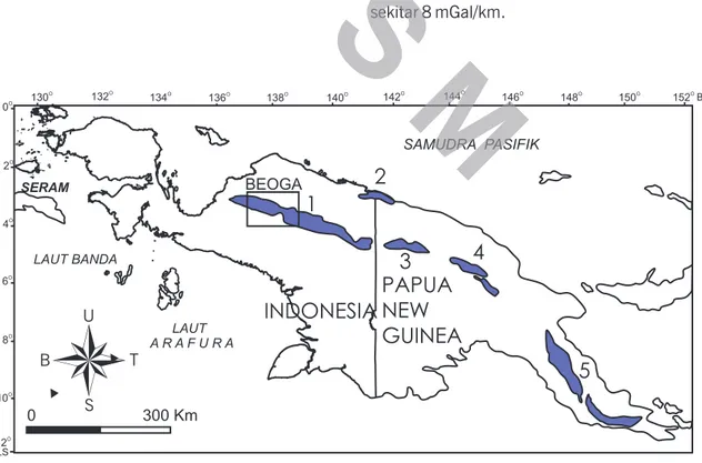 Gambar  1. Penyebaran  batuan  ultramafik/ofiolit di  Pulau  Papua (warna biru), 