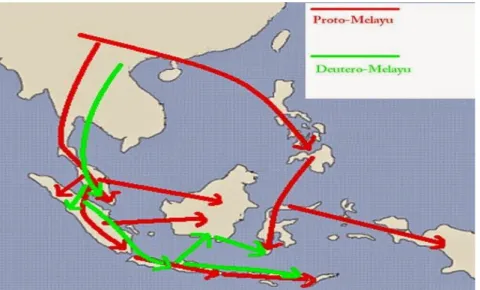 Gambar 1. Peta migrasi ras Proto Melayu dan Deutro Melayu 