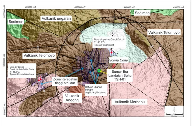Gambar 1. Peta Geologi Daerah Panas Bumi Candi Umbul-Telomoyo (Modifikasi dari Peta Geologi Tim Survei Terpadu Panas Bumi, PSDG, 2010)