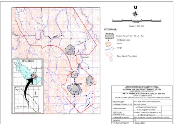 Gambar 5. Peta Korelasi Unsur Cu, Pb, Zn, dan Au Daerah Sangir, Kab. Solok Selatan, Prov
