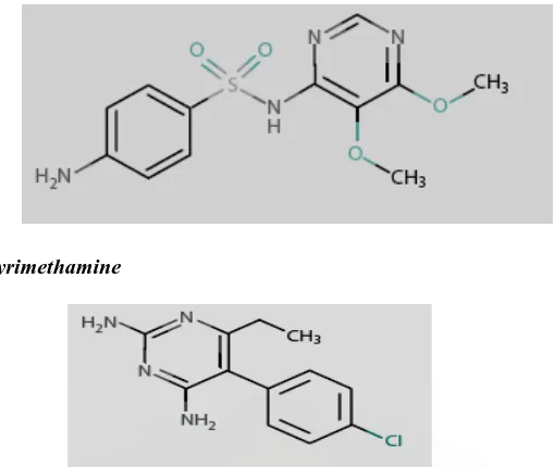 Gambar 5. Struktur kimia Sulfadoksin-pirimetamin (WHO, 2006) 