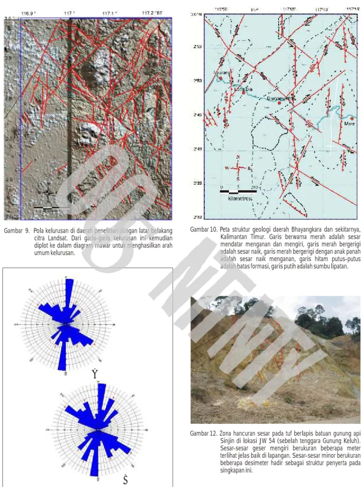 Gambar  9.  Pola kelurusan di daerah penelitian dengan latar belakang  citra  Landsat