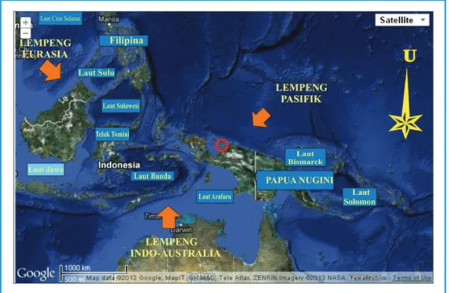 Gambar 2. Peta citra zona subduksi memperlihatkan bagian utara Cekungan Biak-Yapen Papua