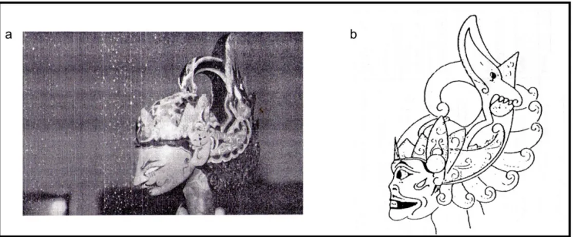 Gambar II.1 a) Tokoh golek Wibisana wanda jaka karya ata (satria yang kadang- kadang-kadang menunjukan sifat pemarah), b) berwanda ganda (cepot berwanda raja)