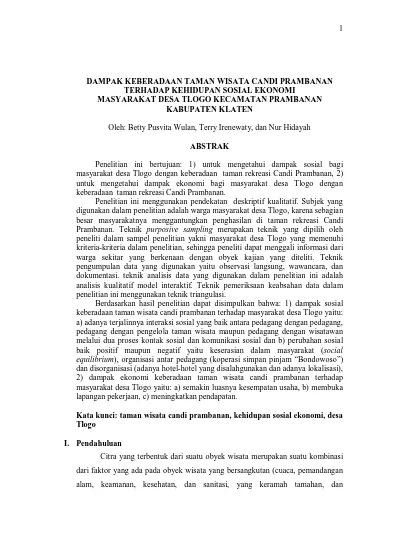 Dampak Keberadaan Taman Wisata Candi Prambanan Terhadap Kehidupan Sosial Ekonomi Masyarakat Desa 4233