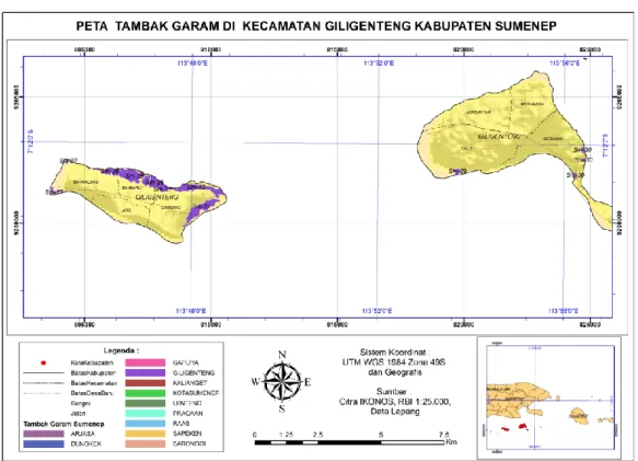 Gambar 8 Peta tambak garam di Kecamatan Gili Genting Kabupaten Sumenep 