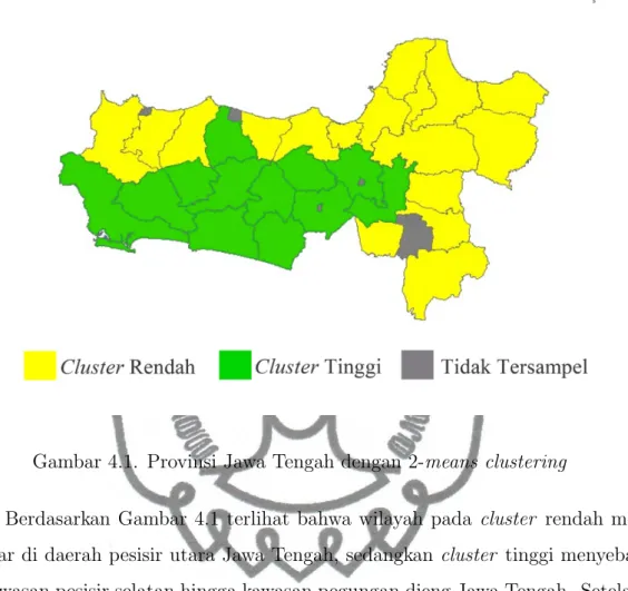 Gambar 4.1. Provinsi Jawa Tengah dengan 2-means clustering