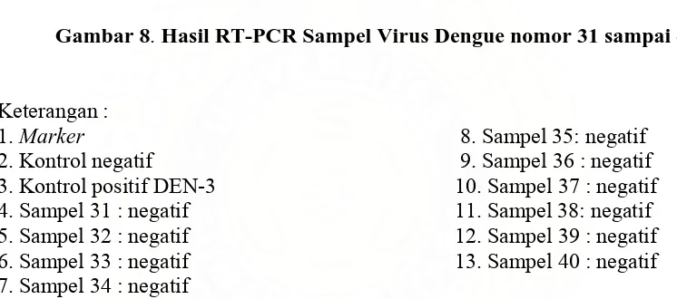 Gambar 8. Hasil RT-PCR Sampel Virus Dengue nomor 31 sampai 40 