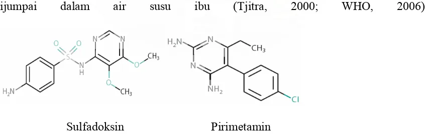 Gambar 5. Struktur Kimia Sulfadoksin-pirimetamin (WHO, 2006). 