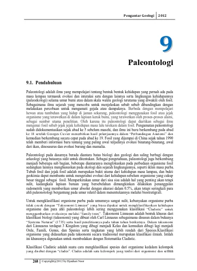 9 Paleontologi Pendahuluan. Pengantar Geologi 2012