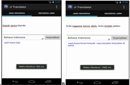 Gambar 5. Hasil Terjemahan Kalimat Bahasa Jawa ke Bahasa Indonesia 