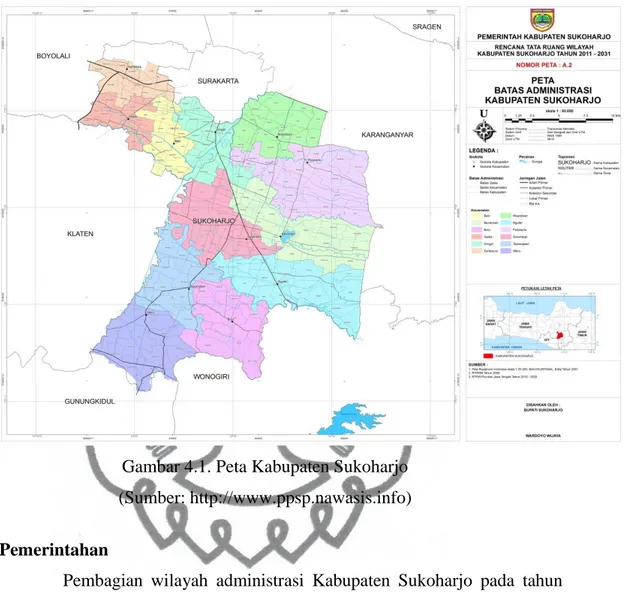 Gambar 4.1. Peta Kabupaten Sukoharjo  (Sumber: http://www.ppsp.nawasis.info)  3.  Pemerintahan 