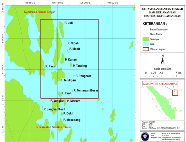 Gambar 1. Peta lokasi penelitian Kecamatan Siantan Tengah, Kabupaten Kepulauan                       Anambas