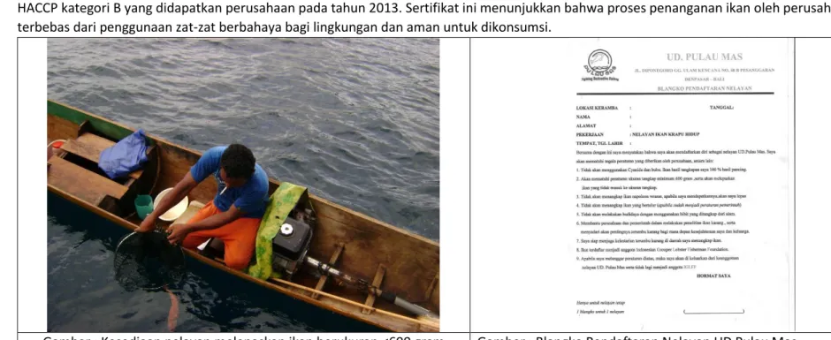 Gambar : Kesediaan nelayan melepaskan ikan berukuran &lt;600 gram  Gamber : Blangko Pendaftaran Nelayan UD Pulau Mas 