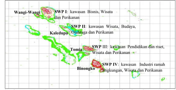 Gambar 7   Peta Gugusan Kepulauan Wakatobi berdasarkan Satuan Wilayah  Pembangunan (SWP) Daerah 