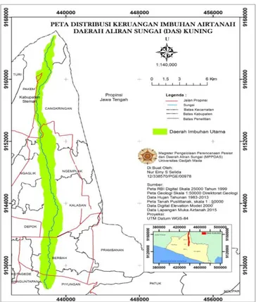 Gambar 1. Peta Distribusi Keruangan Imbuhan Air tanah DAS Kuning   Daerah Recharge, Trasisi dan Discharge 