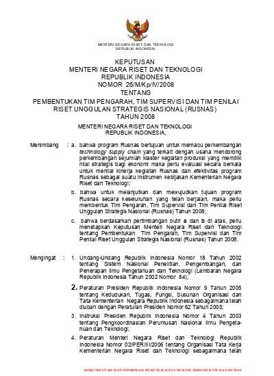 MENTERI NEGARA RISET DAN TEKNOLOGI REPUBLIK INDONESIA