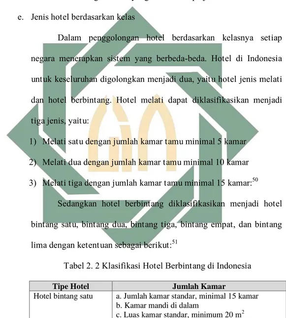 Tabel 2. 2 Klasifikasi Hotel Berbintang di Indonesia 