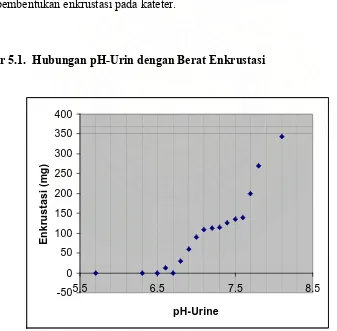 Gambar 5.1.  Hubungan pH-Urin dengan Berat Enkrustasi 