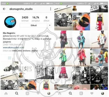 Gambar 1. Tampilan akun Instagram milik Eko Nugroho  Sumber: akun instagram Eko Nugroho diakses tanggal 28 Maret 2017 