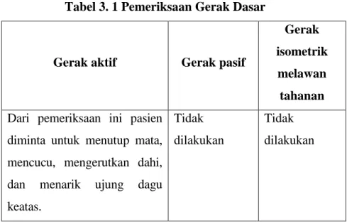 Tabel 3. 1 Pemeriksaan Gerak Dasar 