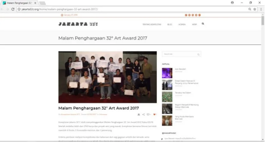 Gambar 5. Dokumentasi artikel malam penghargaan  32°  Art Award 2017