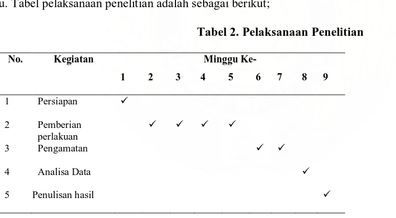 Tabel 2. Pelaksanaan Penelitian 