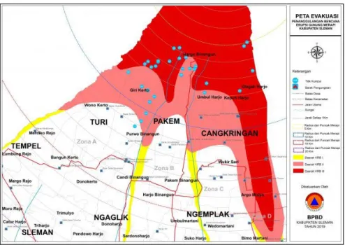 Gambar 4. 5 Peta Evakuasi Erupsi Merapi Kabupaten Sleman  Sumber: BPBD Sleman 