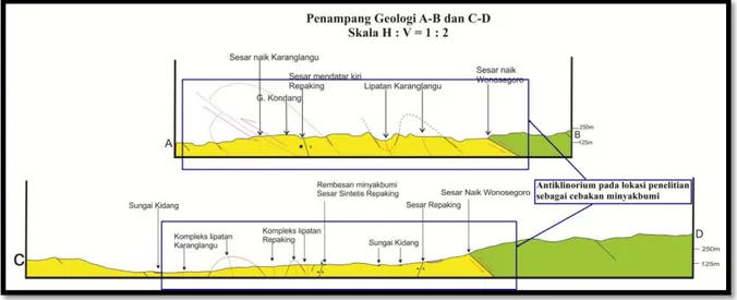 Gambar 7. Penampang geologi yang menunjukan kompleks lipatan 