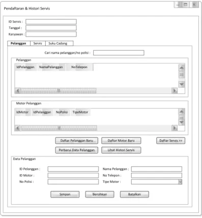 Gambar 6 Form Pendaftaran &amp; Histori Servis (Tab Pelanggan) 