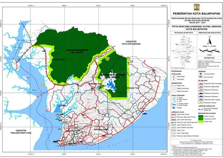 Gambar II-2. Peta Rencana Kawasan Hutan Lindung Kota Balikpapan  Kebijaksanaan pemanfaatan ruang pada kawasan hutan lindung diarahkan : 