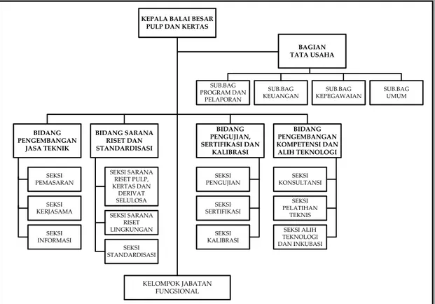 Gambar 1.1 Struktur Organisasi Balai Besar Pulp dan Kertas berdasarkan   SK Menperin Nomor 42/M-IND/PER/6/2006 tanggal 26 Juni 2006 