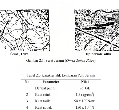 Tabel 2.3 Karakteristik Lembaran Pulp Jerami 
