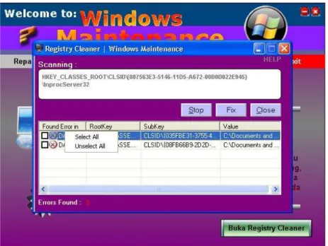 Gambar 4.4 Screenshot Tampilan Registry Cleaner 