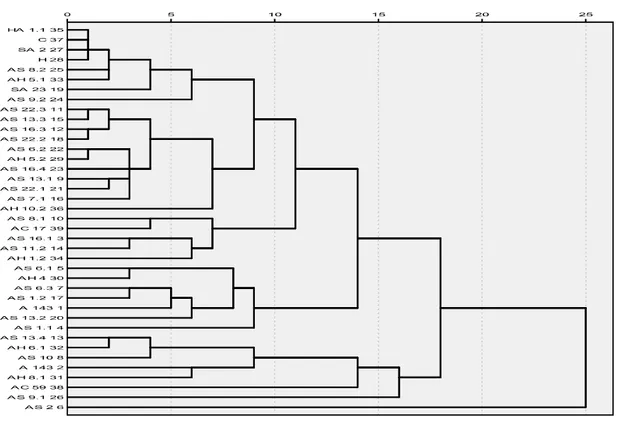 Gambar 1. Dendogram karakter kuantitatif bunga mangga yang berumur 7 tahun.