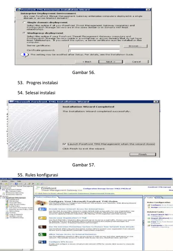 Gambar 56.  53.  Progres instalasi  54. Selesai instalasi  Gambar 57.  55. Rules konfigurasi  Gambar 58 