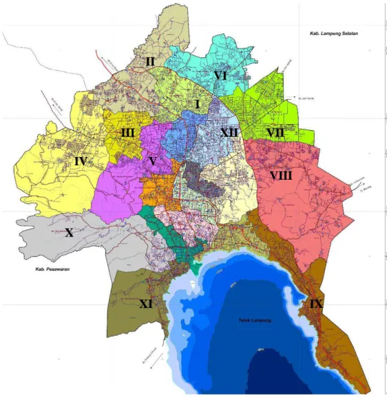 Gambar 4.  Peta Bandar Lampung dan Lokasi Pengambilan Sampel    Tanaman Pisang  Keterangan :  I