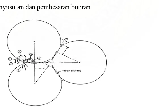 Gambar 2.4  Mekanisme Perpindahan Materi Selama Sintering [Ristic, 1989, William, 1991]