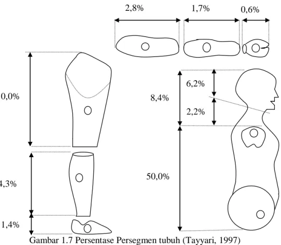 Gambar 1.7 Persentase Persegmen tubuh (Tayyari, 1997) 10,0%  4,3% W 1,4%  8,4% W 50,0% W 2,2% W 6,2% W 2,8%  1,7% W W  0,6% W 