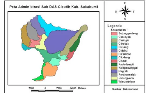 Gambar  9. Peta Administrasi Sub DAS Cicatih,  Kab. Sukabumi.  