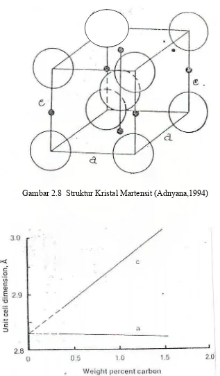 Gambar 2.8  Struktur Kristal Martensit (Adnyana,1994) 