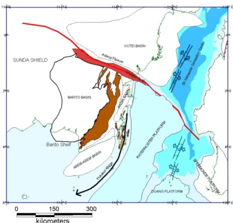Gambar 1. Regional Geologi Struktur pada Cekungan Barito (Koesoemadinata, 1993) 