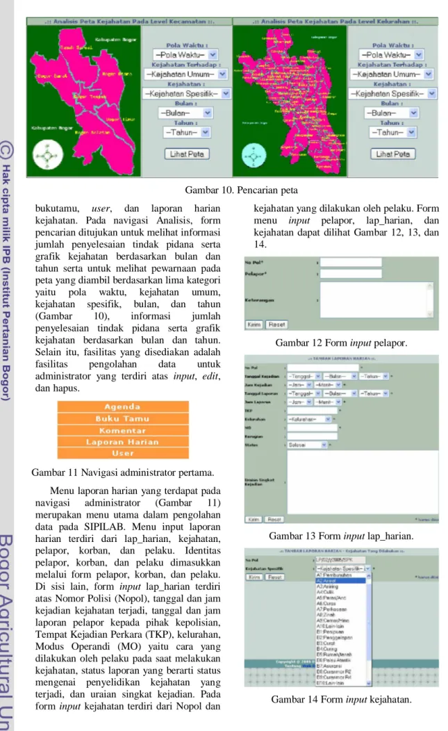 Gambar 10. Pencarian peta bukutamu, user, dan laporan harian